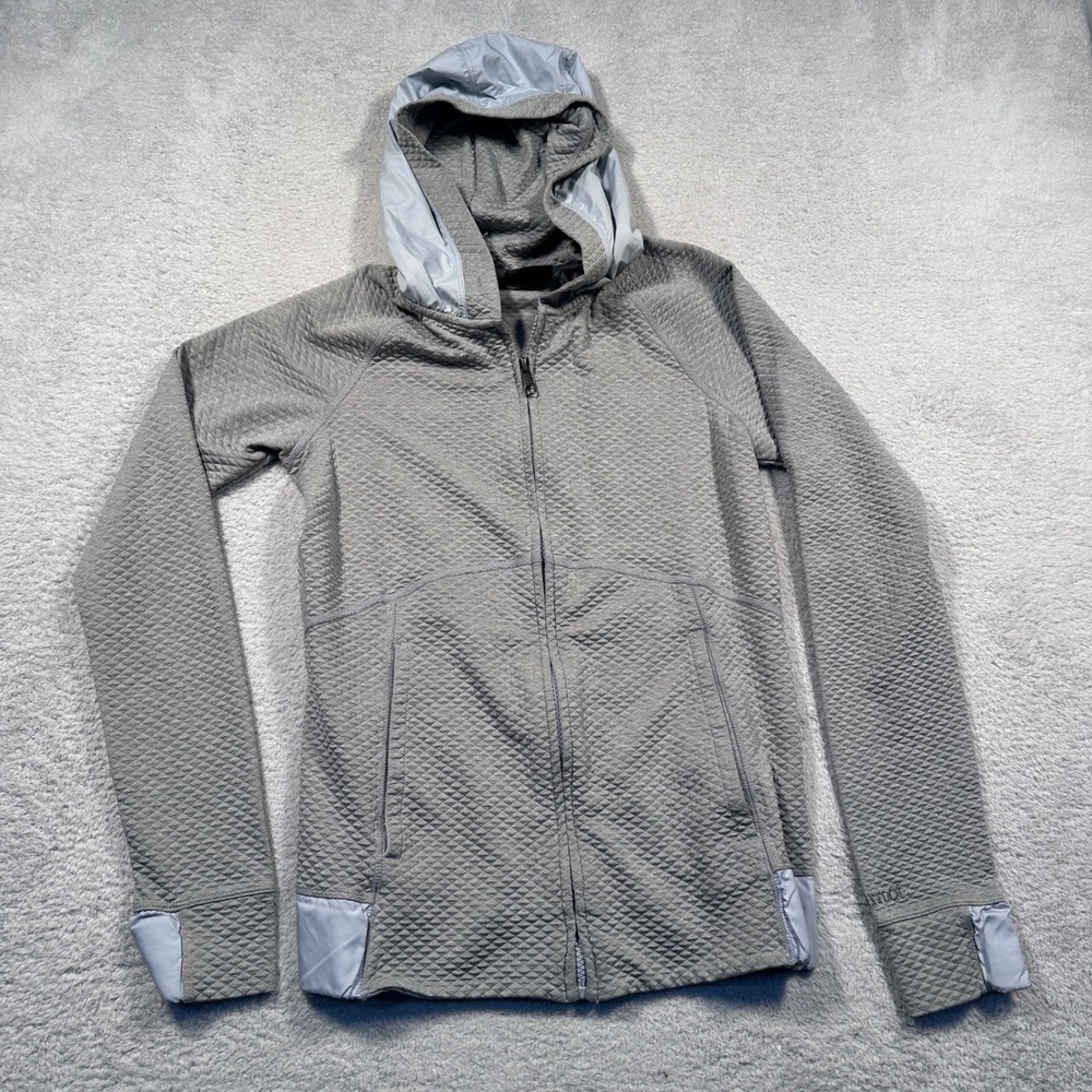 Marmot Quilted Hoodie Jacket Women's Small Full Zip Hooded Athletic Gray